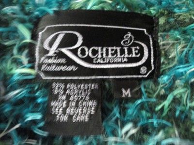 Rochelle California Fashion Knitwear Fuzzy Furry Sweater Green Blue 