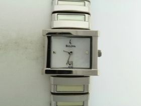 Womens Bulova Stainless Pearl Dial Watch 96T65  