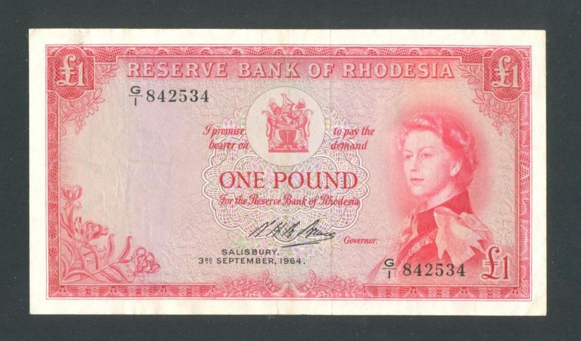 RHODESIA *1 Pound 3/9/1964 aXF *P 25 QEII *CURRENTLY BEST CONDITION ON 