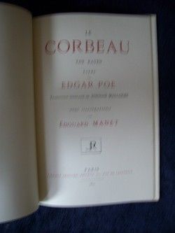 Edgar Allan Poe THE RAVEN Limited ed. 1/1,000 cc MALLARME transl MANET 