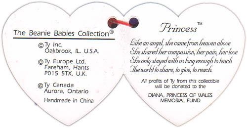 Princess Diana Beanie Baby Bear 5th Ed #5 1997 PE China MWMT True 