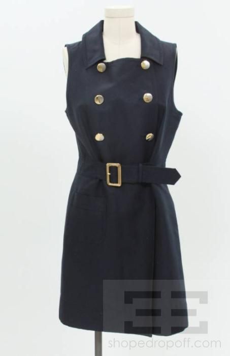 Marc Marc Jacobs Navy Blue Gold Button Double Breasted Sleeveless 