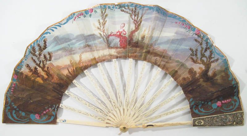   Victorian Hand Painted Folding Hand Fan, Probably French  