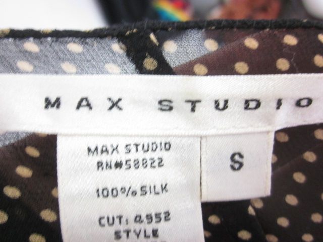 MAX STUDIO Black Beige Polka Dot V Neck Blouse Top Sz S  