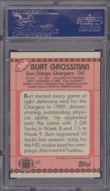 1990 Topps #384 Burt Grossman Chargers PSA 10 pop 1  