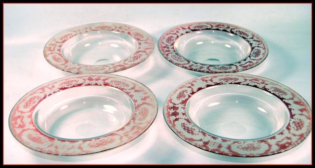 Bohemia ruby flash GLASS bowls LOT 4 Running STAG VTG  