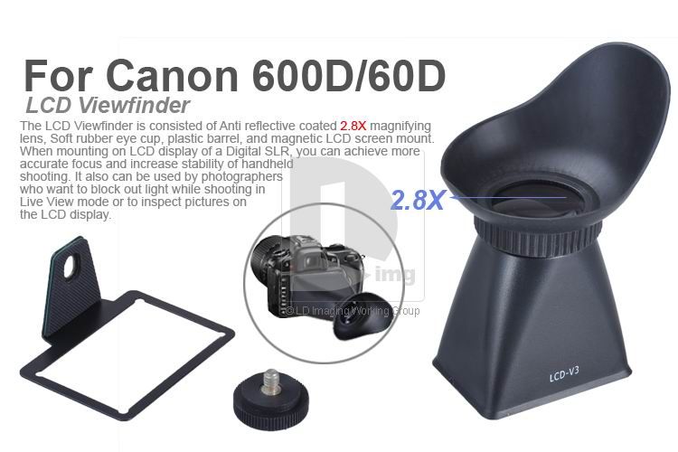 V3 LCD Viewfinder 2.8x Magnifier Extender Magnetic Hood for Canon 600D 