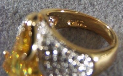 KENNETH JAY LANE 18 K GOLD BOLD CRYSTAL FANCY RING 9 *  