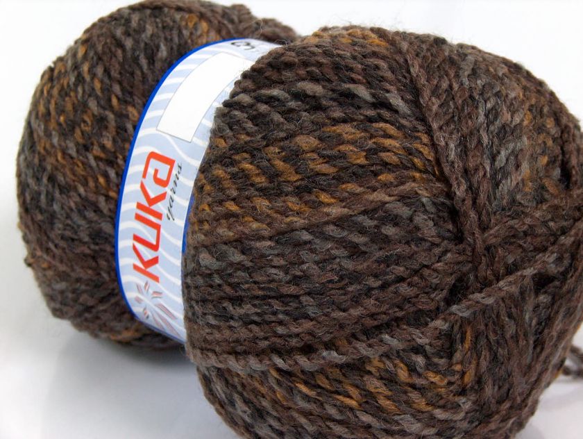 Lot of 2 x 200gr Skeins KUKA EVEREST WOOL Yarn Brown Sh  