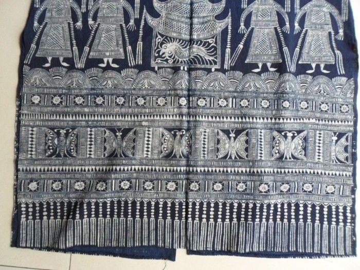 Chinese miao peoples local cloth hand Batik Long Robe  