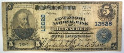 1924 $5 Grand & Sixth Natl Bank Milwaukee WI CH 12628  