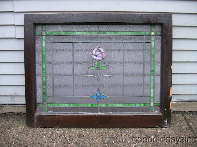 Antique Chicago Stained Leaded Glass Privacy Window with Rose in 