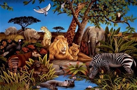 New XL JUNGLE ANIMALS WALLPAPER MURAL Kids Bedroom Animal Decor Room 