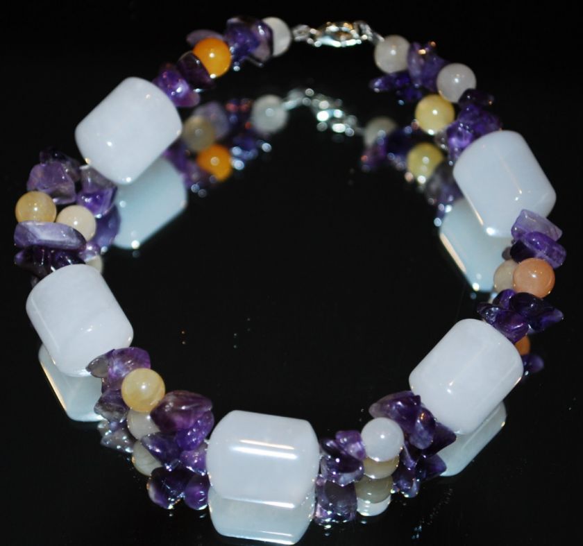 BN Genuine Amethyst & Jade 925 Silver Bracelet  