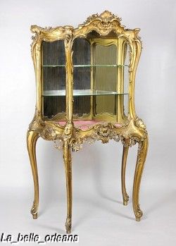 MAGNIFICENT 19TH LOUIS XV CARVED GILTWOOD VITRINE  