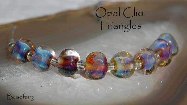 BF * Opal Clio Triangles * Lampwork 8 Bead Set SRA  