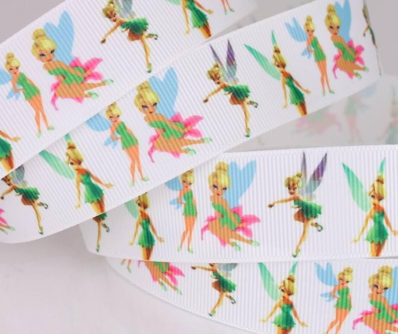 25mm princess fairy hairbow Tinkerbell Printed grosgrain ribbon 5/50 