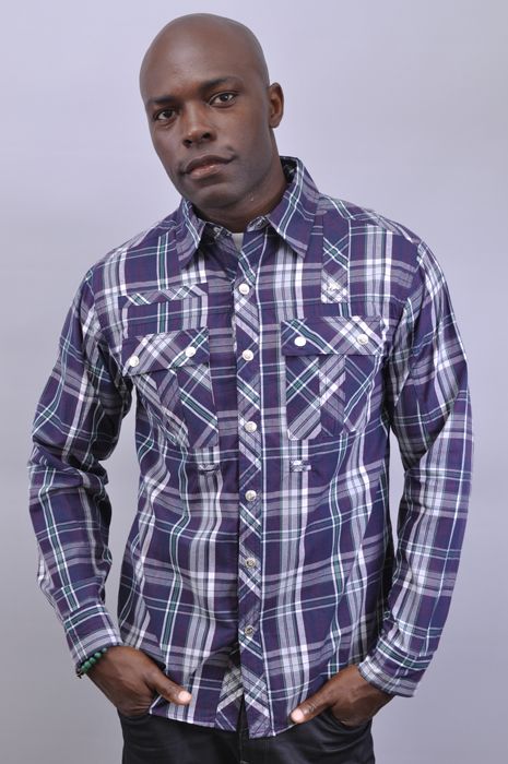 NEW MENS LIVE MECHANICS PURPLE PLAID LONG SLEEVE BUTTON DOWN SHIRT 