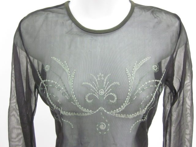 CRIMSON ANNAPIANURA Dark Green Sheer Sleeve Top Sz 42  