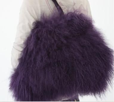 New large real long lamb fur/mongolian fur bag handbag on sale*black 