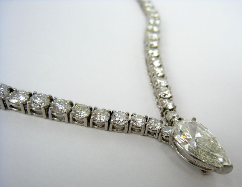 Vintage 20.00ct G H VS Round & Pear Shape Diamond Platinum V Necklace 