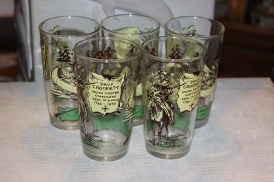 Vintage (5) 1950s Davy Crockett Walt Disney Character Drinking Glass 