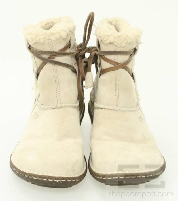 UGG Beige Shearling Wrap Tie Ankle Boots Size US 8  