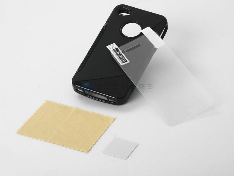   Leather Chrome Hard Case Cover For iPhone 4 4S Screen Film  