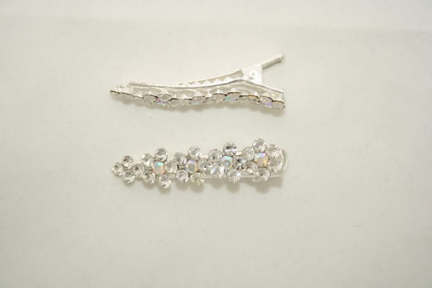 WEDDING BRIDAL CRYSTAL SILVER TONE HAIR CLAMP CLIP h1  