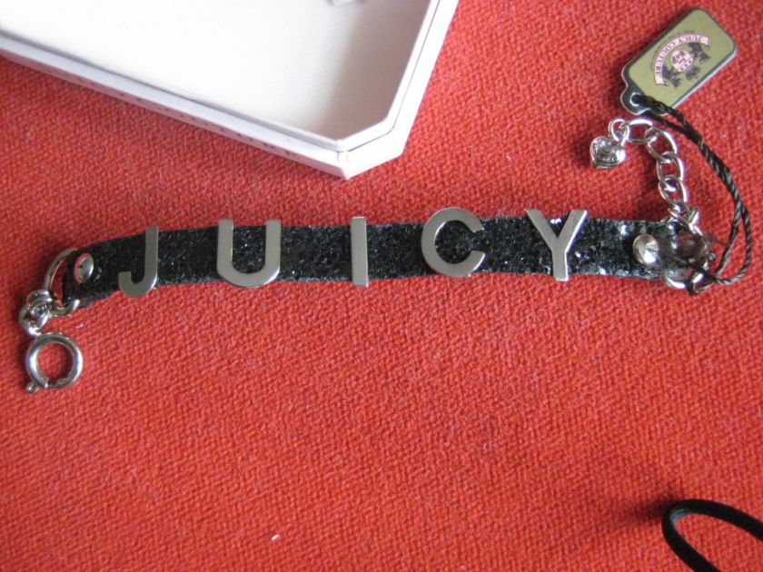 NIB JUICY COUTURE BG GLITTER LOVE BRACELET BLACK  