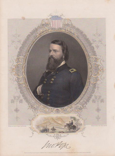   General John Pope 1864 Hand Colored Engraving Battle Cedar Mountain