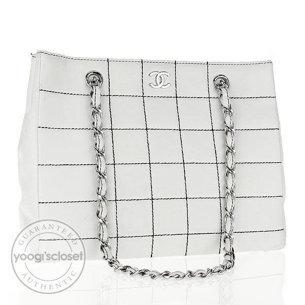 Chanel White Quilted Leather Shoulder Tote Bag  
