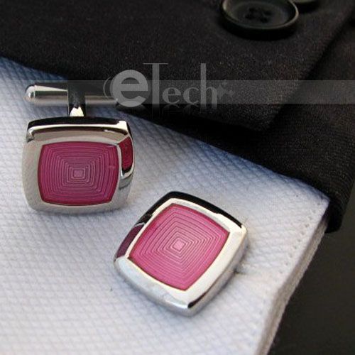 New Dress Men`s Wedding Party Square Purple Enamel Stripe Cufflinks 