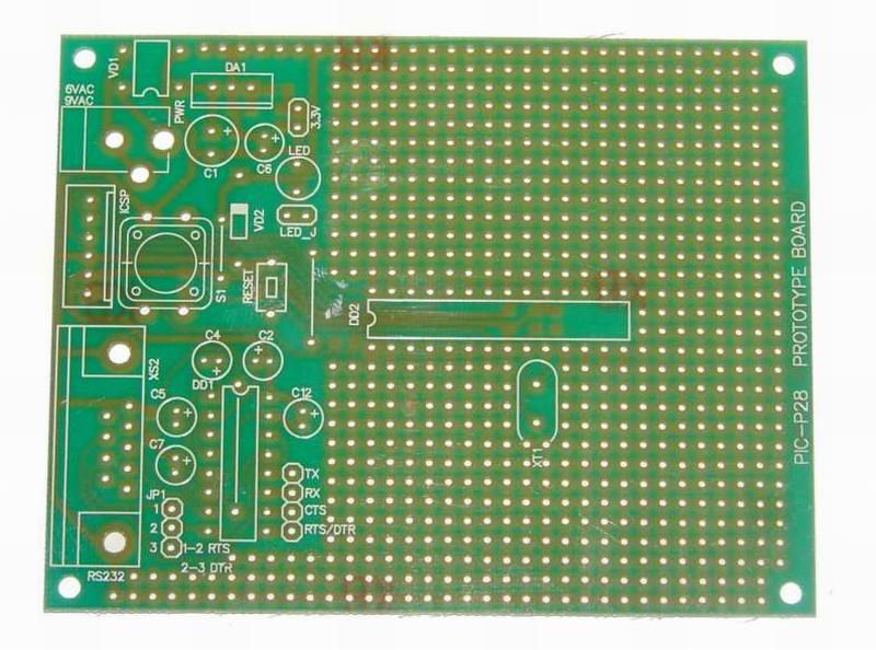 PIC Microchip PIC P28 prototype board   ICD2, PICkit2  