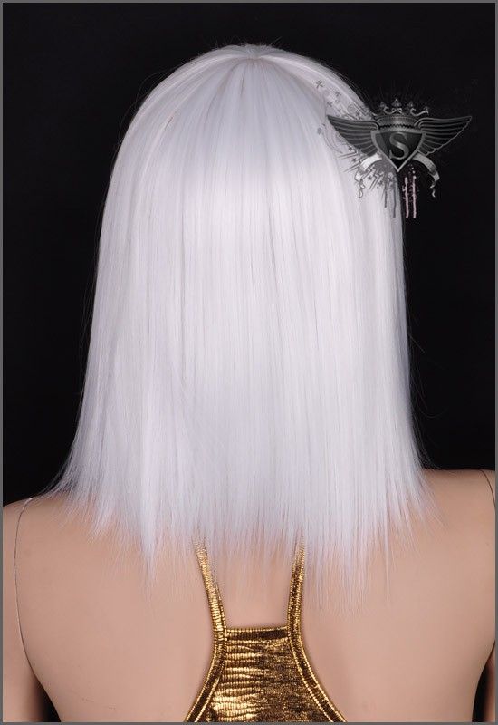 GW417 White Punk Medium Straight Cosplay Show Wig New  