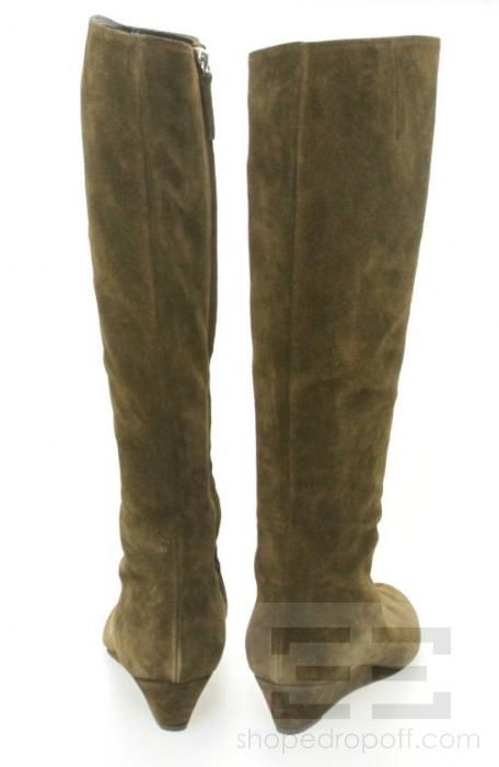 Giuseppe Zanotti Olive Green Suede Tall Flat Boots Size 40 NEW  