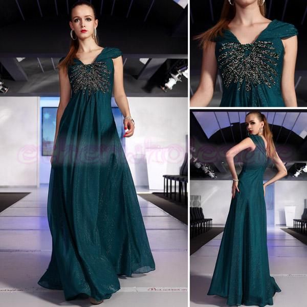   Glaring Silk V neck Cap Sleeve Evening Gown Prom Dress 5  