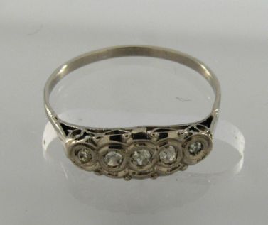Antique Art Deco 5 Diamond 18k White Gold Ring  