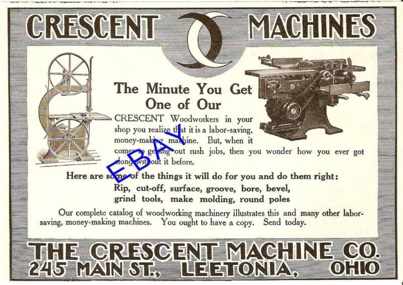 1912 CRESCENT BAND SAW WOOD WORKER AD LEETONIA OHIO  