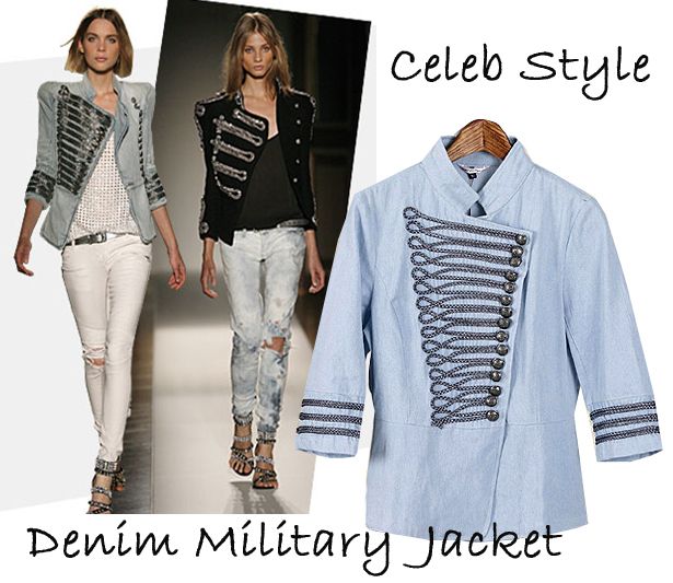 Runway Style Military Double Breasted Denim Jacket  