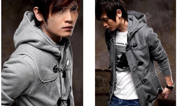 New Men Coat Slim Sexy Top Ox Horn Buckle Even Cap Designed Hoody 