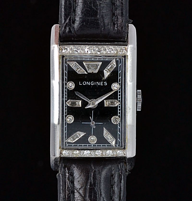 Longines Vintage Platinum Diamond Watch Deco Art  