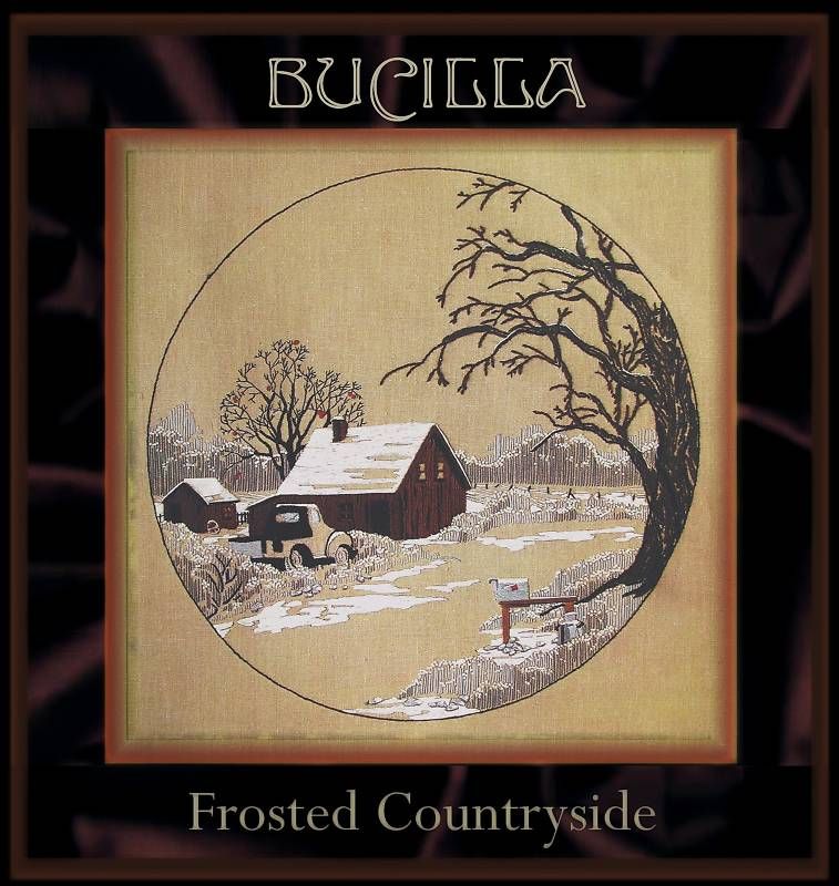 VINTAGE CREWEL* BUCILLA Large FROSTED COUNTRYSIDE KIT  