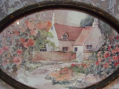 Watercolor Painting Print Vintage French Cottage Flowers Pink Dawna 