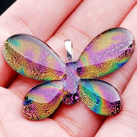 PCS DICHROIC LAMPWORK GLASS DROP BUTTERFLY PENDANT  