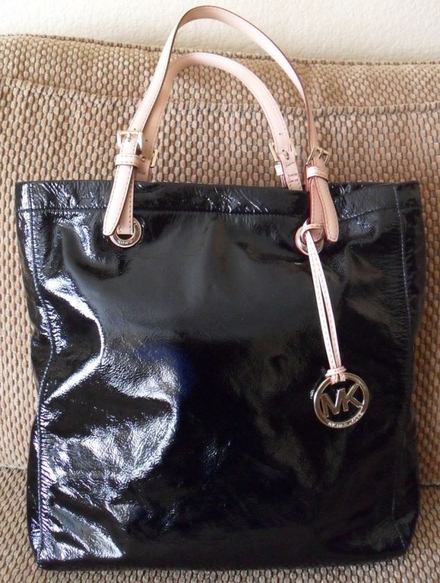 MICHAEL KORS Black Patent Leather Tote Bag Handbag $198  