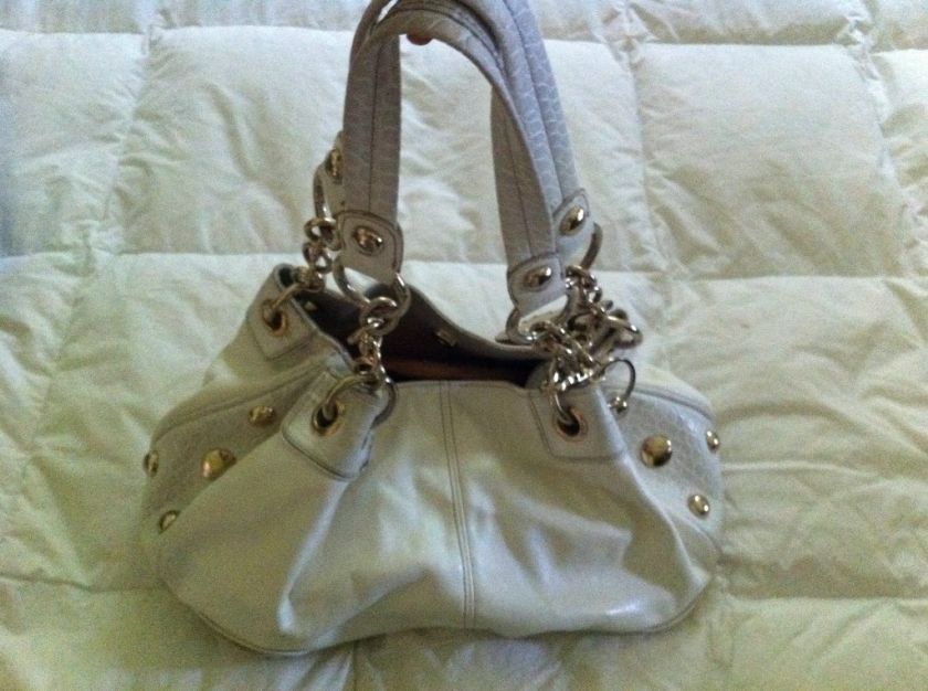Kathy van Zeeland white studded purse handbag charms heart authentic 