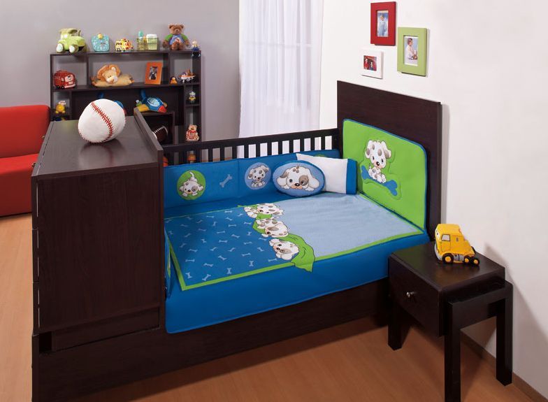 New Baby Boy Blue Green Little Dog Crib Bedding Set 6pc  