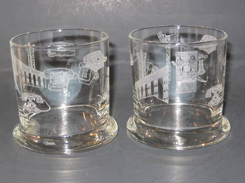 Vintage Antique Telephone Etched 8oz Glasses ♥ Set of 6  