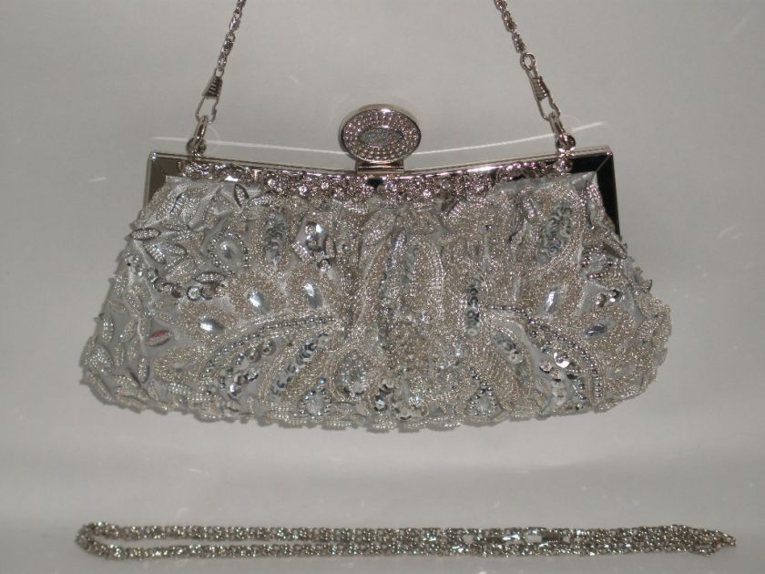 Silver Gorgeous Slice Beads Evening Wedding Bag #3436  